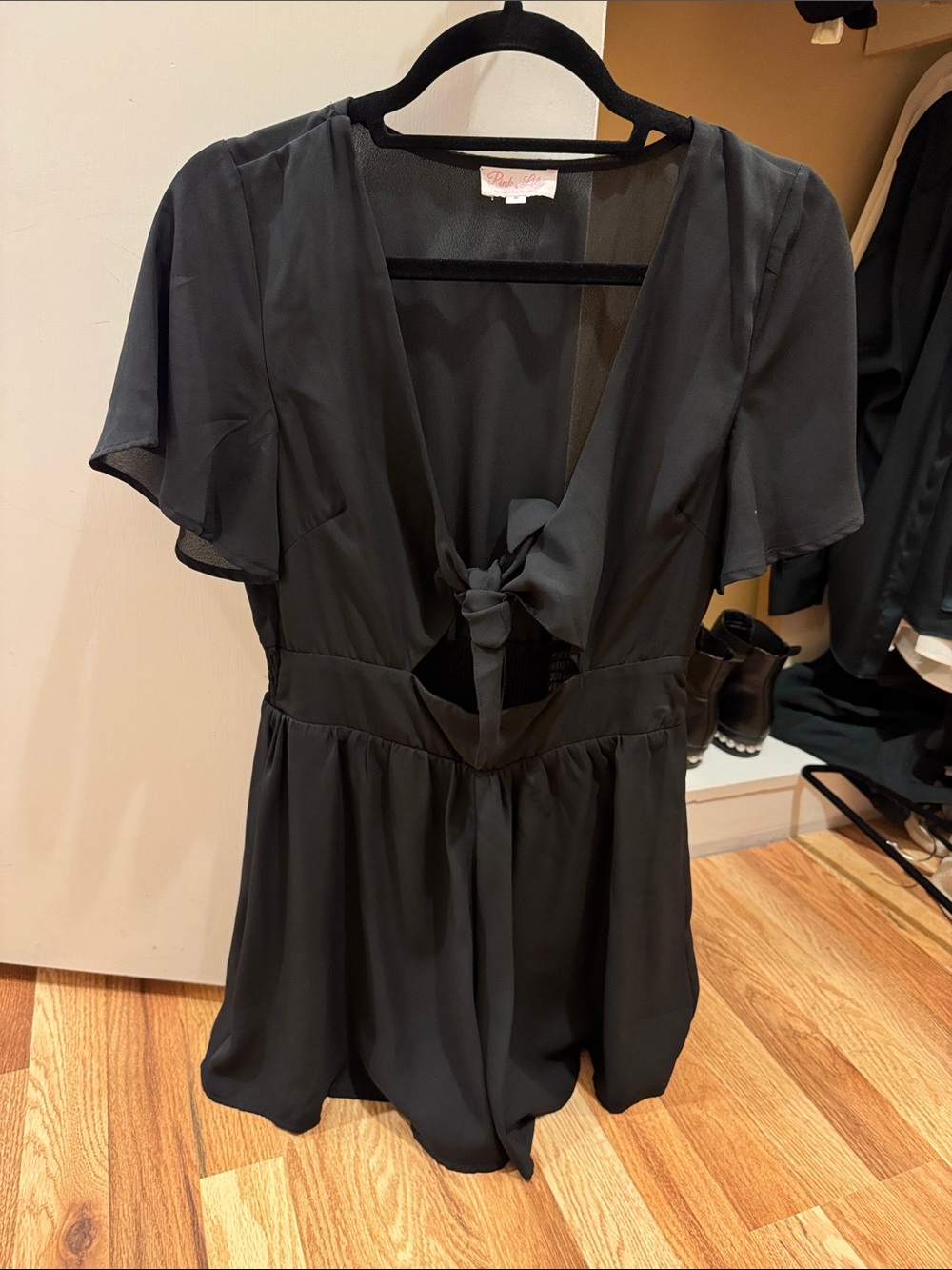 Pink Lily Black Tie-Front Romper